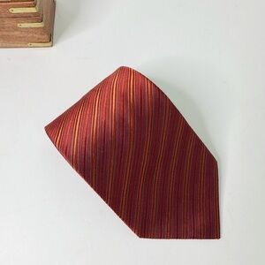 Rykiel Homme Silk Red Orange Diagonal Stripe Woven Tie